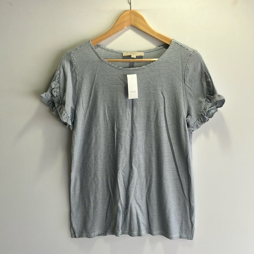 Ann Taylor Blue and White Short Sleeve Tee